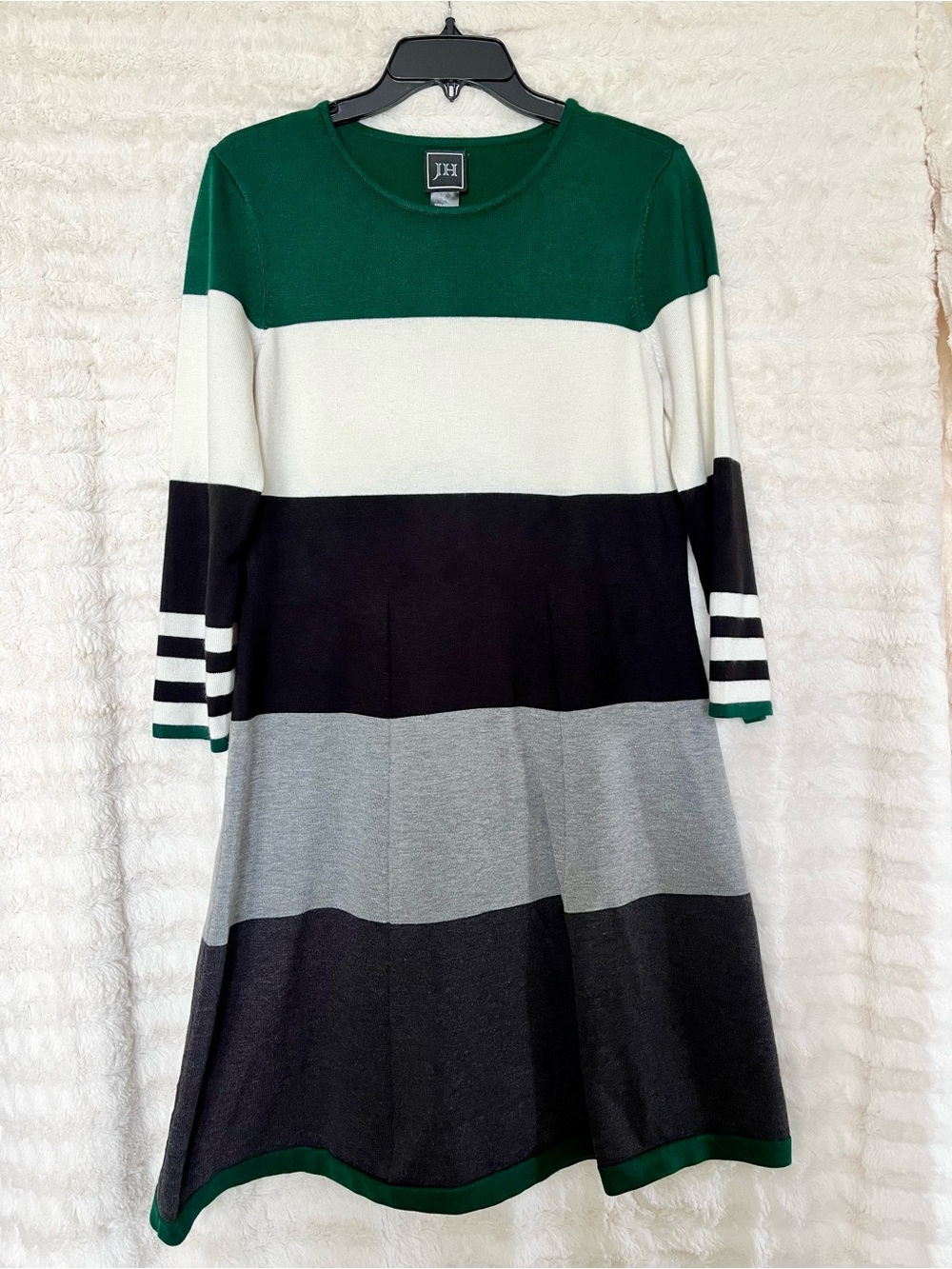 Jessica Howard Green White Black Striped Knit Dress (Size L)